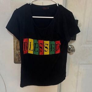 Black T-Shirt with Colorful 'Blessed' Graphic